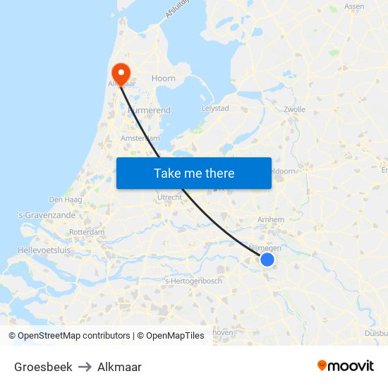 Groesbeek to Alkmaar map