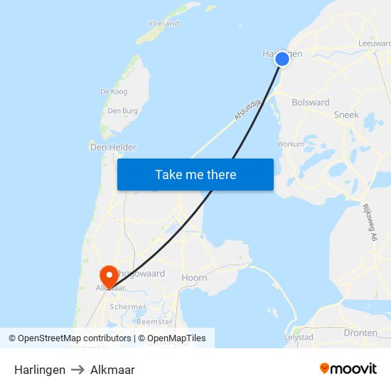 Harlingen to Alkmaar map