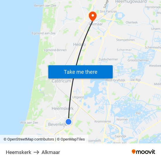 Heemskerk to Alkmaar map