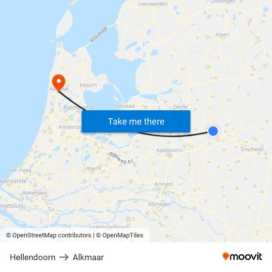 Hellendoorn to Alkmaar map