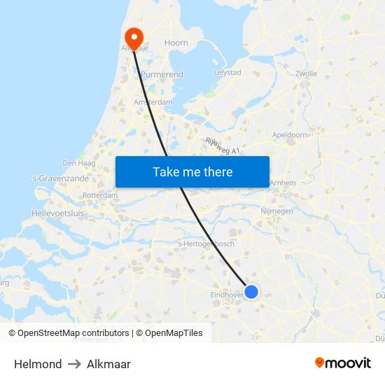 Helmond to Alkmaar map