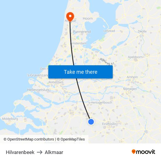 Hilvarenbeek to Alkmaar map