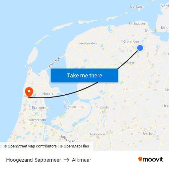 Hoogezand-Sappemeer to Alkmaar map
