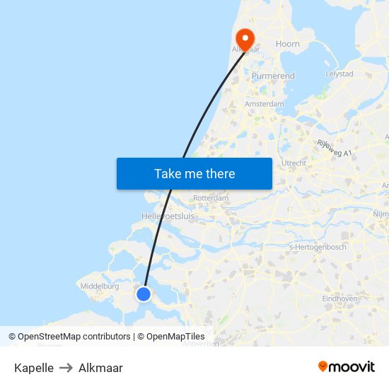 Kapelle to Alkmaar map