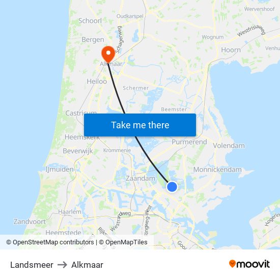 Landsmeer to Alkmaar map
