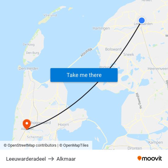 Leeuwarderadeel to Alkmaar map