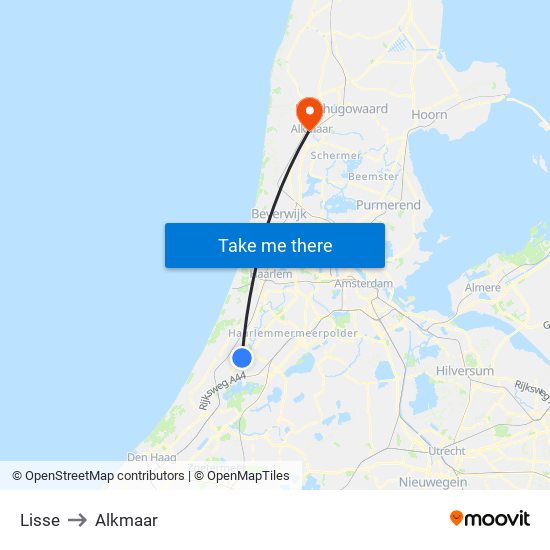 Lisse to Alkmaar map