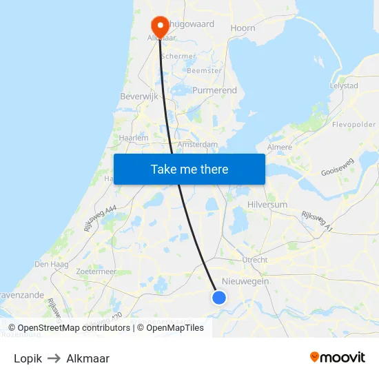 Lopik to Alkmaar map