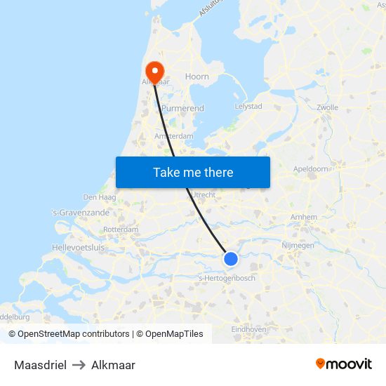 Maasdriel to Alkmaar map