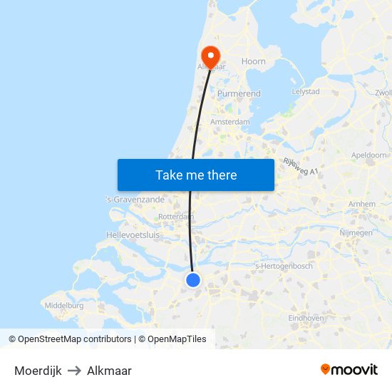 Moerdijk to Alkmaar map