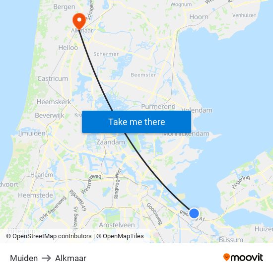 Muiden to Alkmaar map