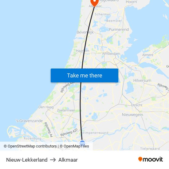 Nieuw-Lekkerland to Alkmaar map