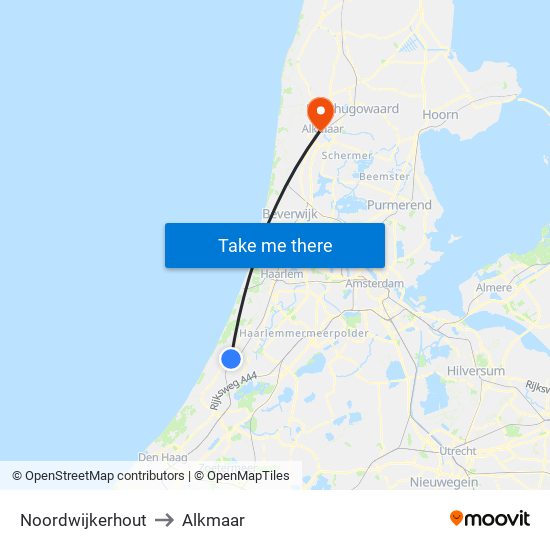 Noordwijkerhout to Alkmaar map