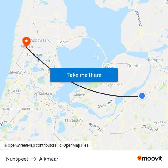 Nunspeet to Alkmaar map