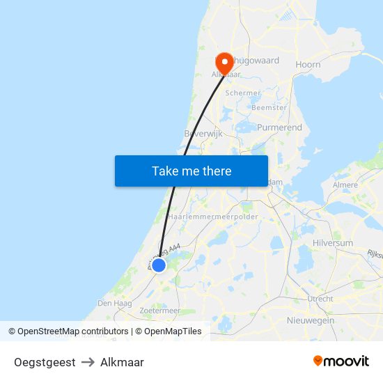 Oegstgeest to Alkmaar map