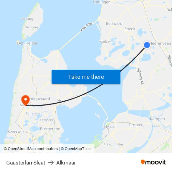 Gaasterlân-Sleat to Alkmaar map