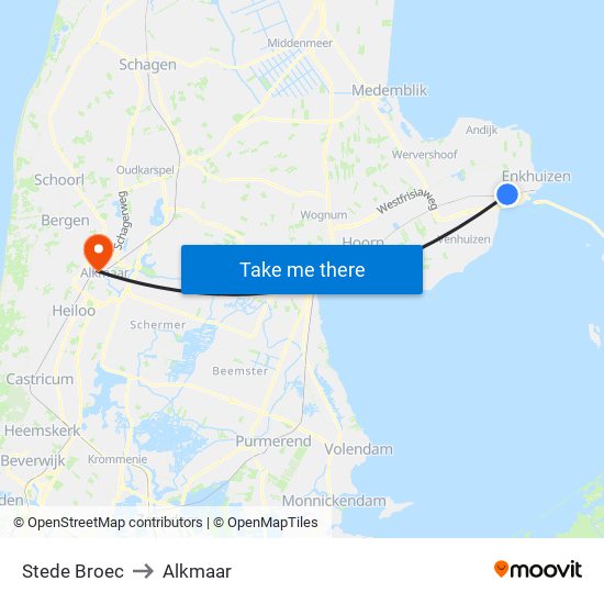 Stede Broec to Alkmaar map