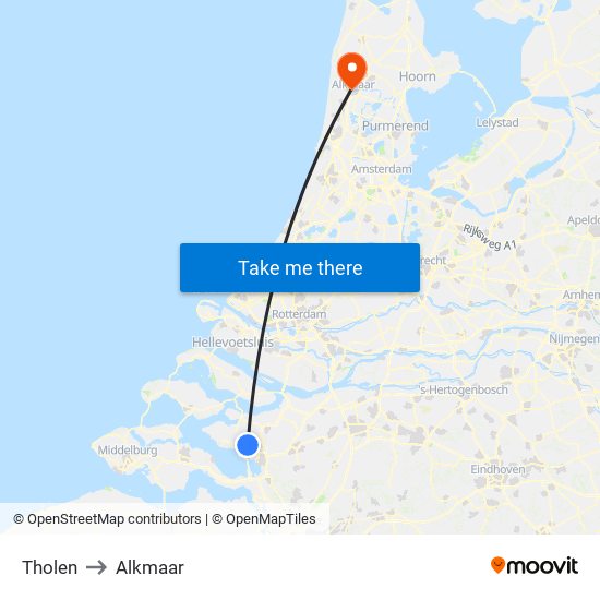 Tholen to Alkmaar map