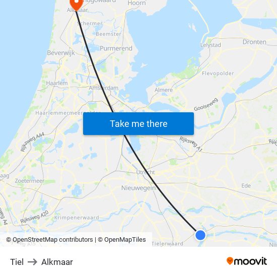 Tiel to Alkmaar map