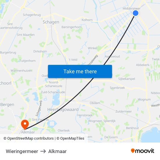 Wieringermeer to Alkmaar map