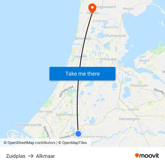 Zuidplas to Alkmaar map