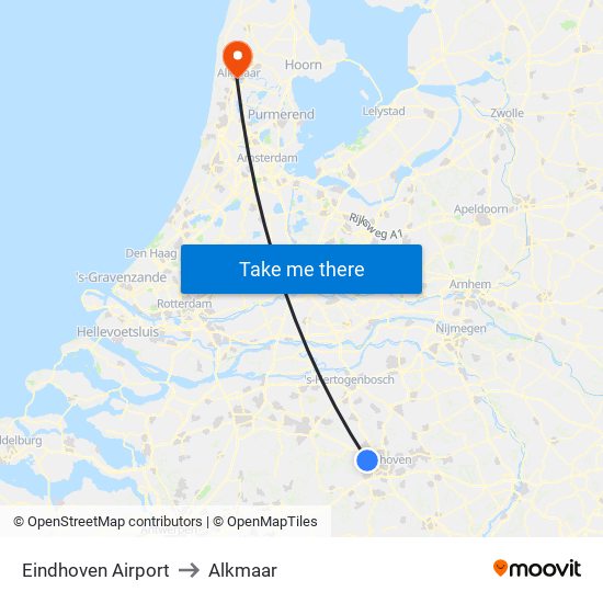 Eindhoven Airport to Alkmaar map