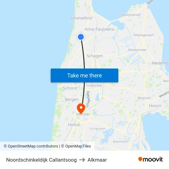 Noordschinkeldijk Callantsoog to Alkmaar map