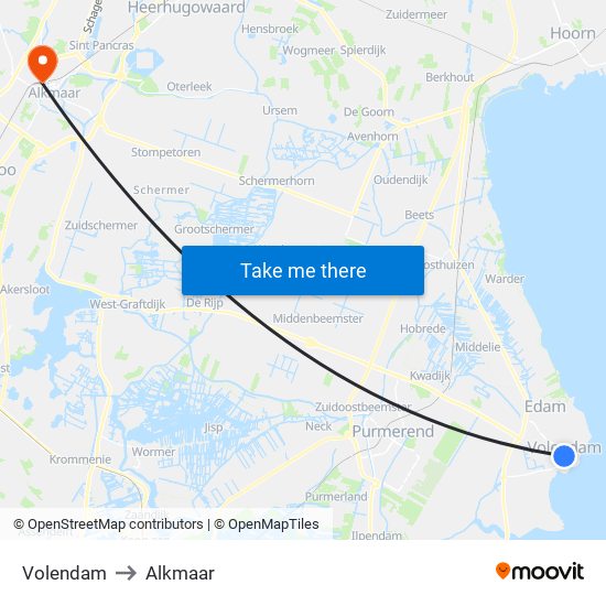 Volendam to Alkmaar map