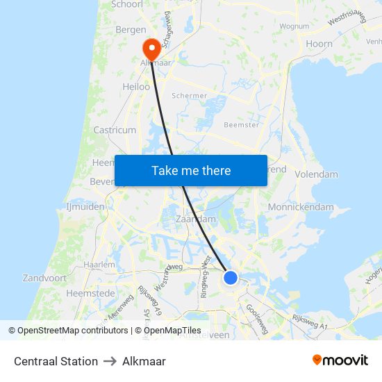 Centraal Station to Alkmaar map