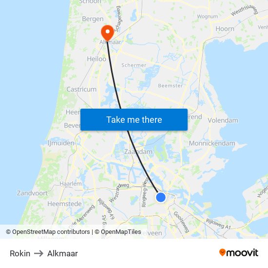 Rokin to Alkmaar map