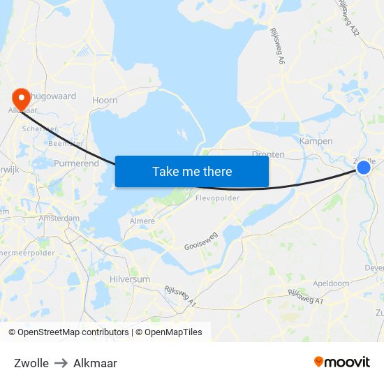 Zwolle to Alkmaar map