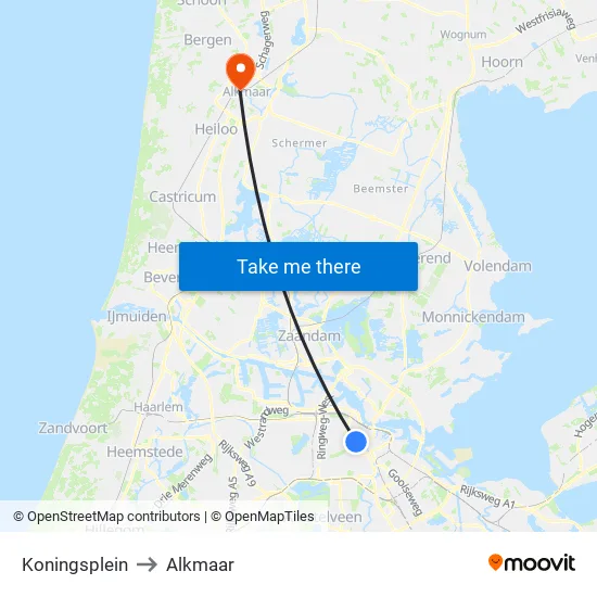 Koningsplein to Alkmaar map