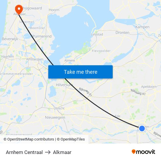 Arnhem Centraal to Alkmaar map