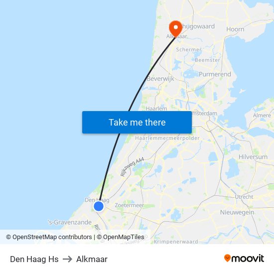 Den Haag Hs to Alkmaar map