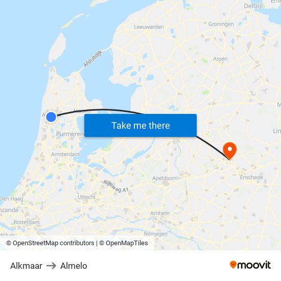 Alkmaar to Almelo map