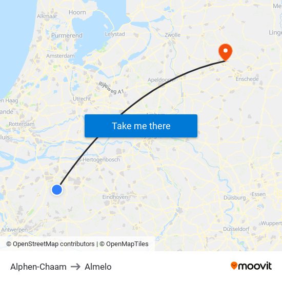 Alphen-Chaam to Almelo map