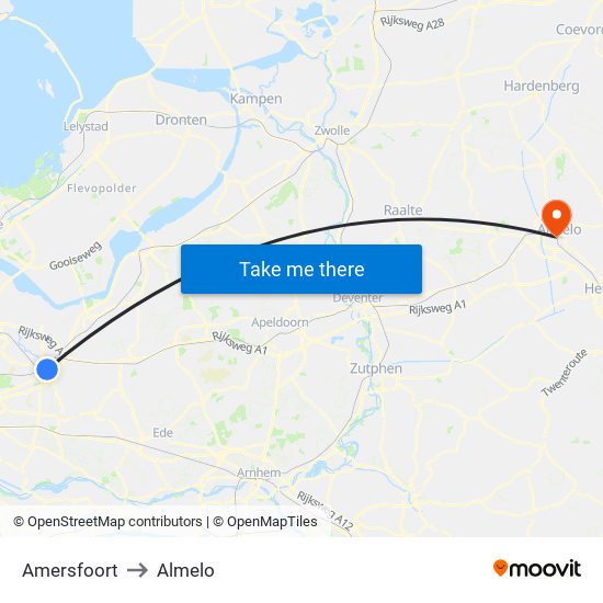 Amersfoort to Almelo map