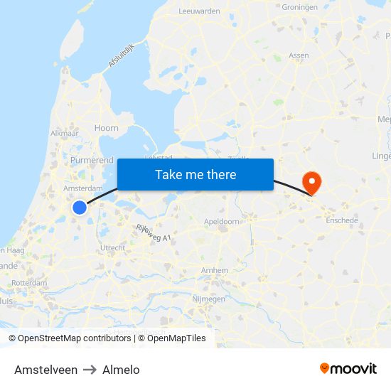 Amstelveen to Almelo map