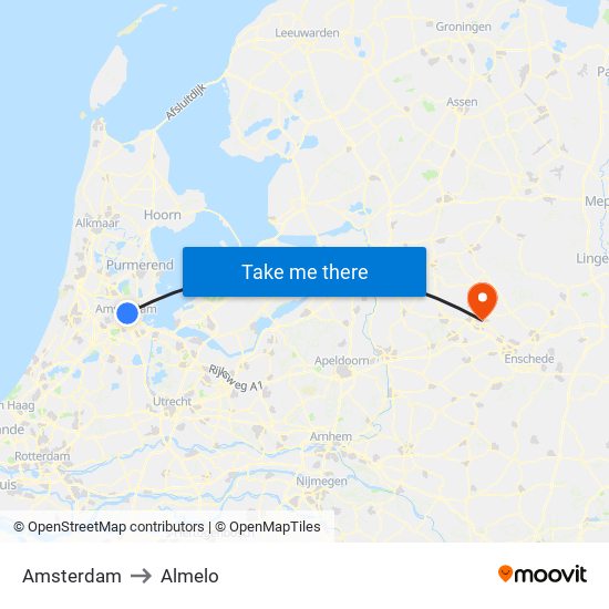 Amsterdam to Almelo map