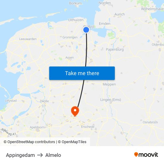 Appingedam to Almelo map