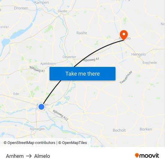 Arnhem to Almelo map