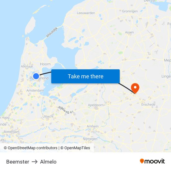 Beemster to Almelo map