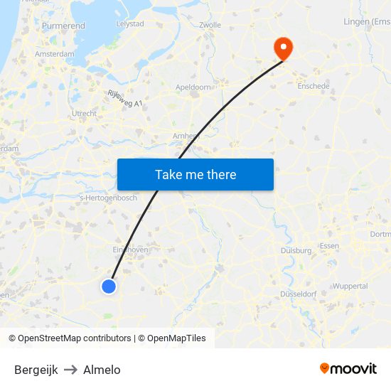 Bergeijk to Almelo map