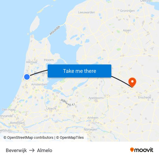 Beverwijk to Almelo map