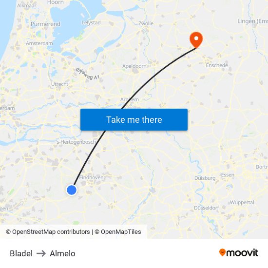 Bladel to Almelo map