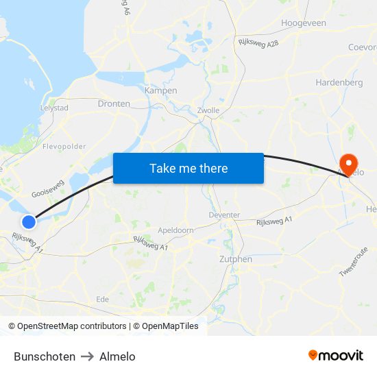 Bunschoten to Almelo map