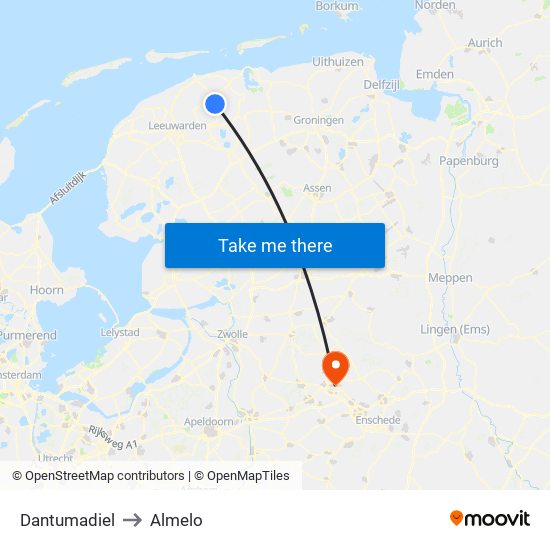 Dantumadiel to Almelo map