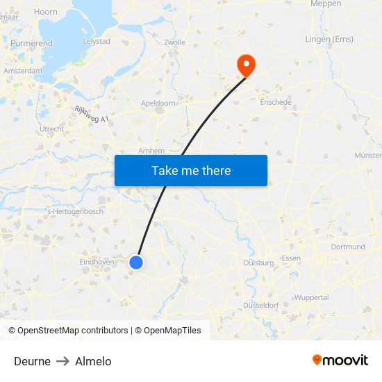 Deurne to Almelo map