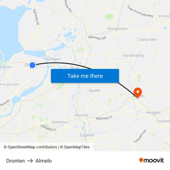 Dronten to Almelo map