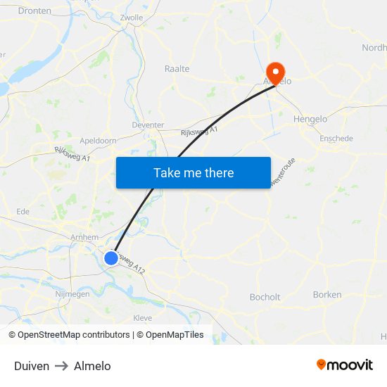 Duiven to Almelo map